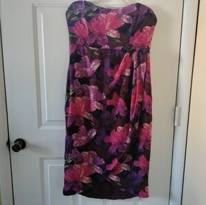 Lulus pink purple burgundy floral strapless midi dress XL wedding Vacation Party